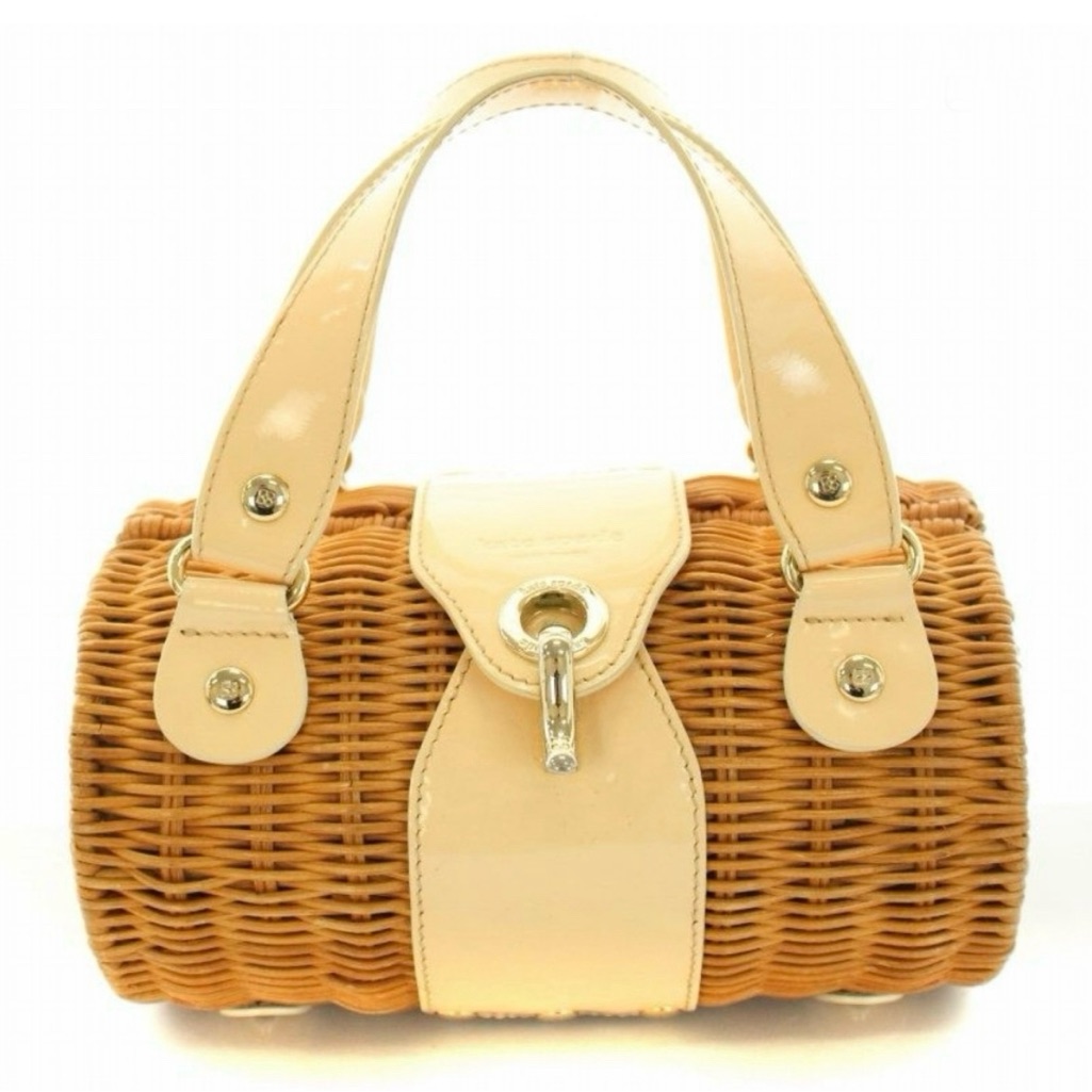 Kate Spade Cream Patent Leather Wicker Mini Barrel Bag